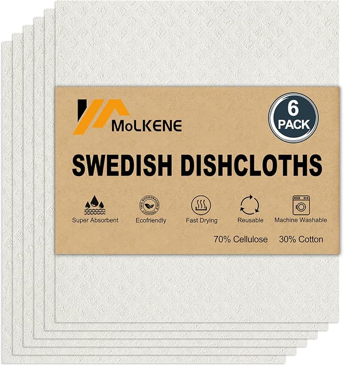 MoLKENE Swedish Dishcloths for Kitchen, 6 Pack Reusable Paper Towels, Absorbent by MoLKENE