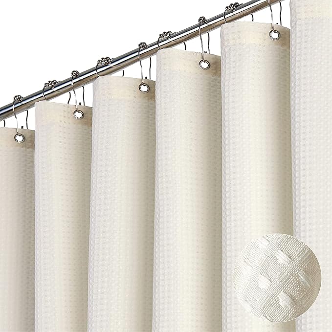 Dynamene Stall Waffle Shower Curtain 256 GSM Heavy Fabric 60x72 Cream/Ivory by Dynamene