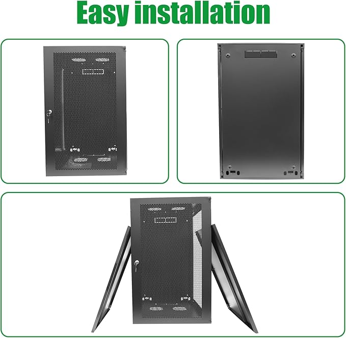 18U Server Cabinet Wall Mount Rack Enclosure with Caster Wheels 2 Server Fans Locking Grid Gate Removable Side Panels 19" Network Cabinet 15-18.5" Installation Depth Heavy-Duty Frame (37INCH, 18U)