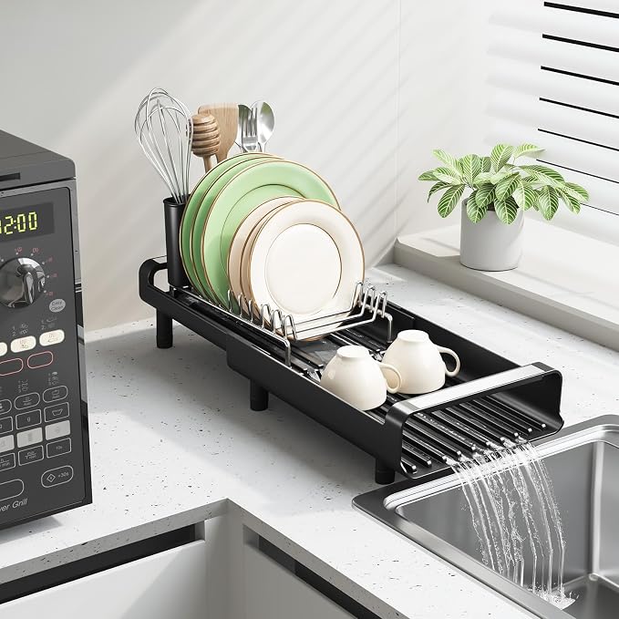 TOOLF Small Dish Drying Rack, Expandable and Space-Saving, Matte Black | Mini - Image 9