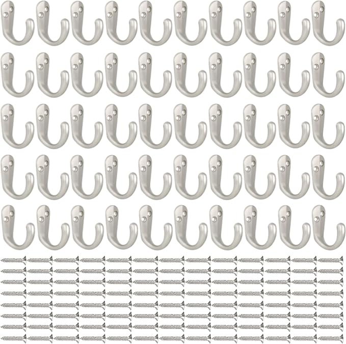 IBosins 50PCS Coat Hooks Wall Mounted Silvery Single Prong Robe Hook - Image 2