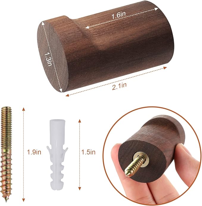 bsdonte Wood Wall Hooks 6 Pack, Natural Wooden Coat Hooks Wall Mounted - Image 4
