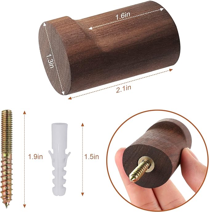 bsdonte 12 Pack Wood Wall Hooks, Natural Wooden Coat Hooks Wall Mounted - Image 5