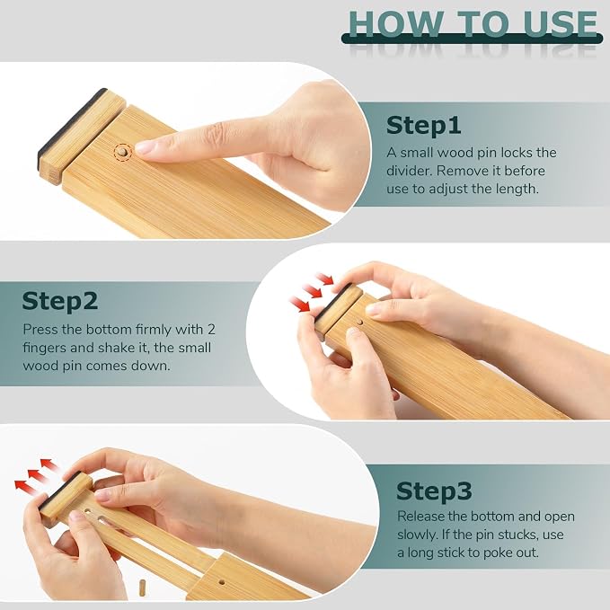 Kitchen Drawer Dividers 4 Pack Adjustable Bamboo Drawer Organizer | 17-22" - Image 5