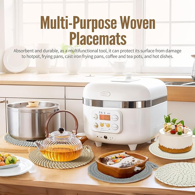 Hot Pads for Quartz Countertops with Storage Basket | 6-Pack 8-Inch Cotton Trivets for Hot Dishes & Pots | Machine Washable Farmhouse Kitchen Decor
