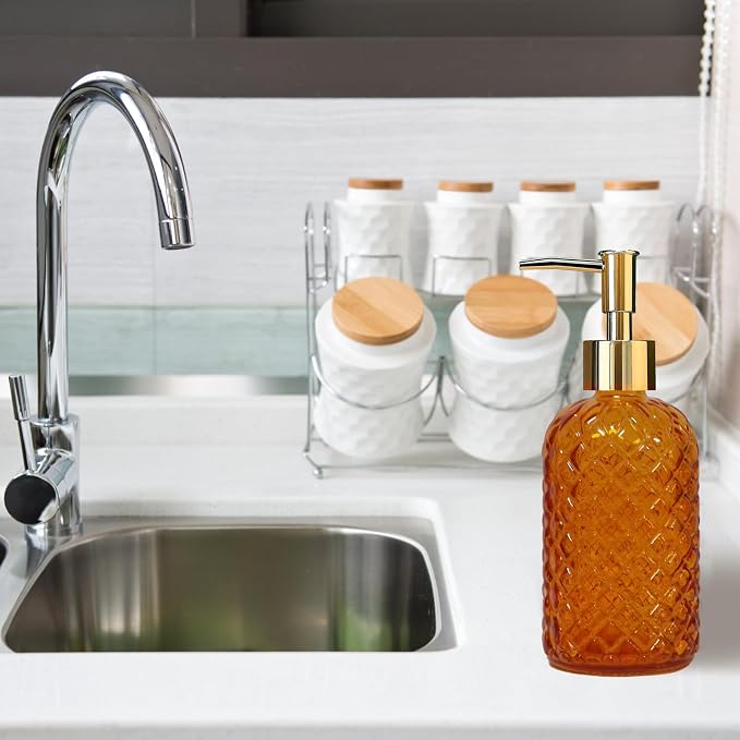 YYTSGG Orange Glass Soap Dispenser, 2 Pack | Bathroom Hand Dispenser, Lotion - Image 5