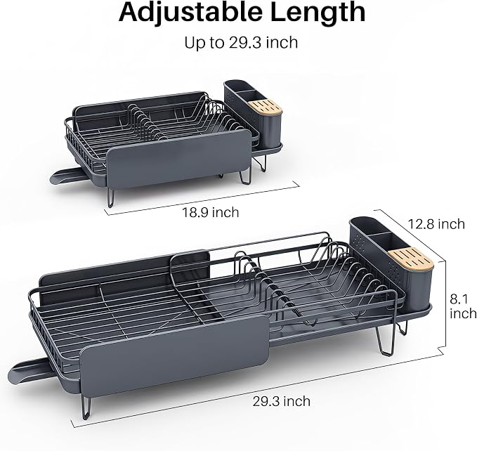SNTD Large Dish Drying Rack for Kitchen Counter, Expandable, Adjustable Length - Image 2
