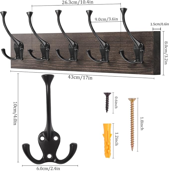 IBosins 2 Pack Vintage Coat Rack Wall Mount, Living Room - Image 2