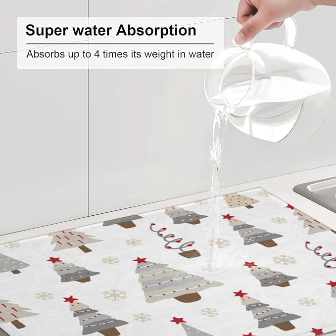 Absorbent Dish Drying Mat For Kitchen Counter, Christmas Tree Microfiber Dish - Image 5