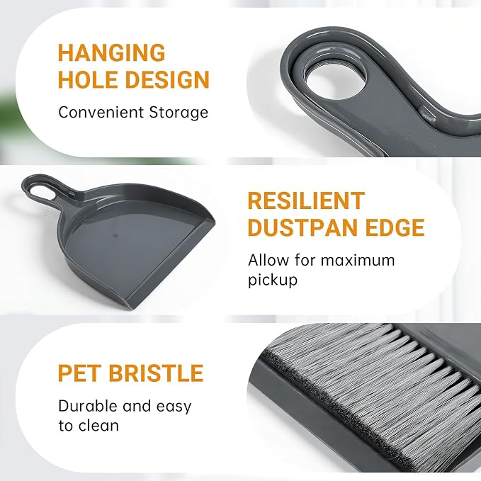 THINKLEARN 2PCS Small Dust Pan and Brush Set, Mini Broom Dustpan Kit - Image 4