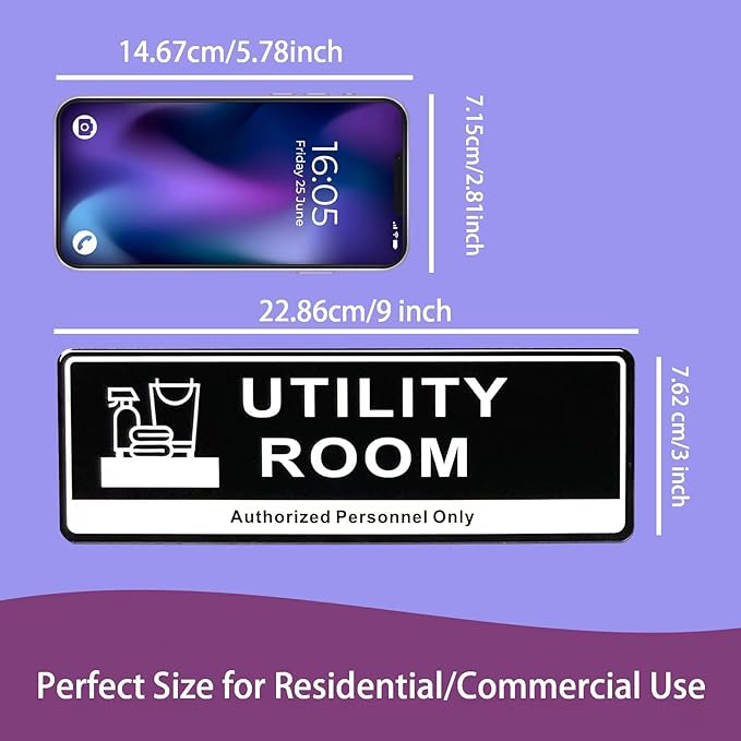 Door Sign,RAMIEYOO Acrylic Authorized Personnel Only Signs for Door,Black and White - 9"x 3" (Utility Room)