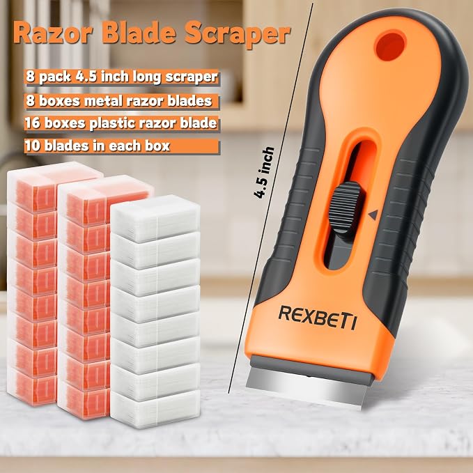 REXBETI Razor Blade Scraper Tool, 8 Pack Windows, Glass Stovetop Scraper | 8 - Image 4
