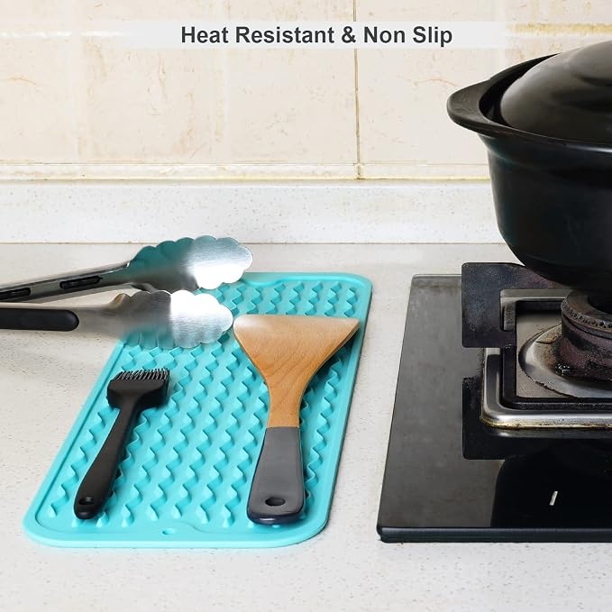 ZLR Small Dish Drying Mat for Kitchen Counter, Mint Green | Narrow Silicone - Image 8