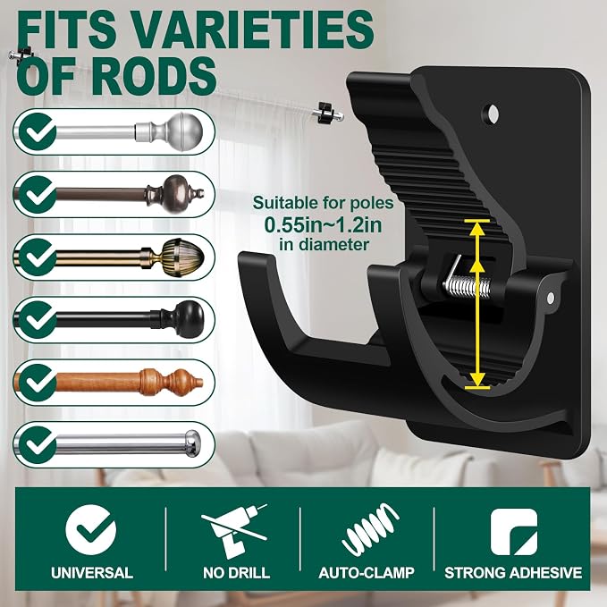 No-Drill Curtain Rod Brackets, 4 Pack Adhesive Holders - Image 4