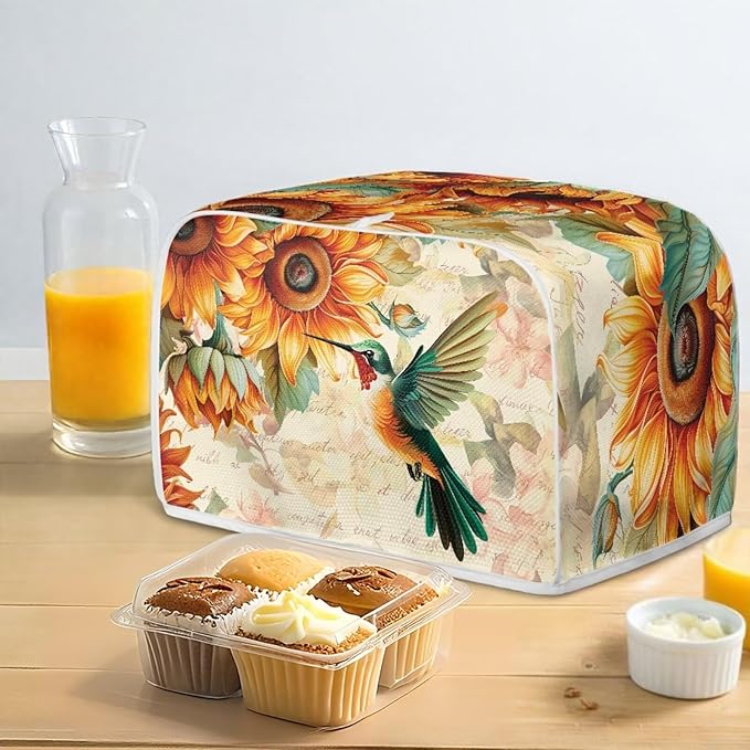 Hummingbird Sunflower Print 2 Slice Toaster Cover for Home Dust Fingerprint Protection for Kitchen Small Appliance