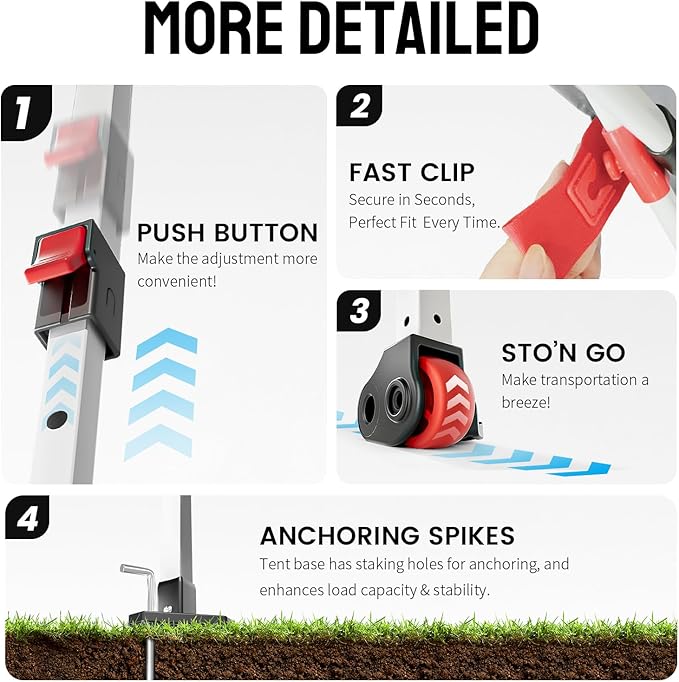 CROWN SHADES Canopy Tent 10x10 Pop Up Canopy Outdoor Shade with Pockets Sidewall, Easy Up Sun Shelter with One Person Set Up Center Lock, Portable Instant Camping Beach Canopies Tents, Grid Grey