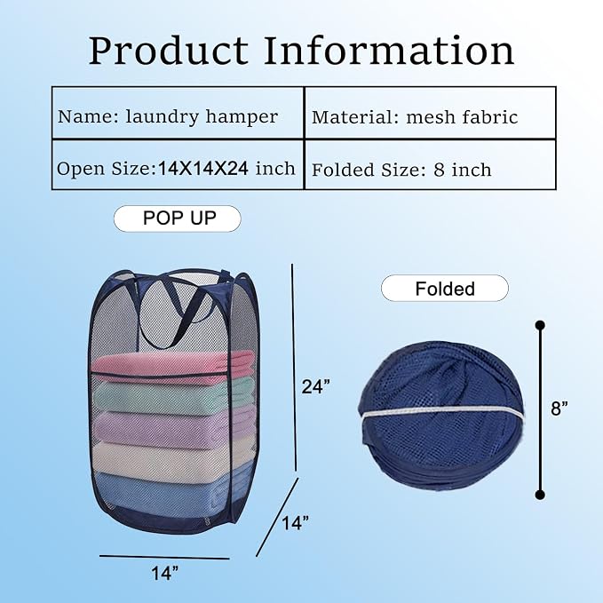 2 Pack Collapsible Pop Up Laundry Basket, Large Capacity Mesh Hamper - Image 5