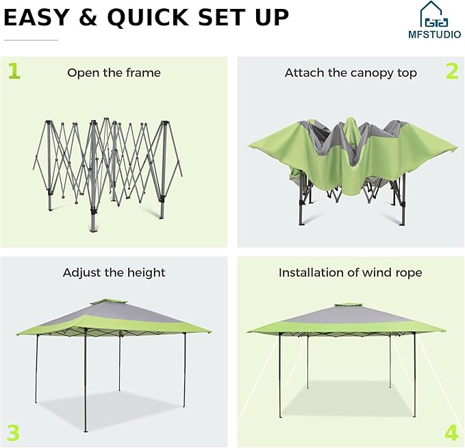 MFSTUDIO 13x13 Pop Up Canopy Tent, Gazebo Shelter Sun Shade Canopies Patio Portable Popup Tents Outdoor for Beach,Parties,Camping, 169 Sq. Ft of Shade