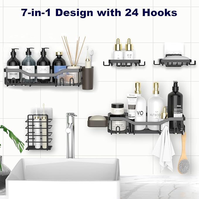NESOMI 7-Pack Shower Caddy Adhesive, Stainless Steel Shower Organizer Shelf - Image 4