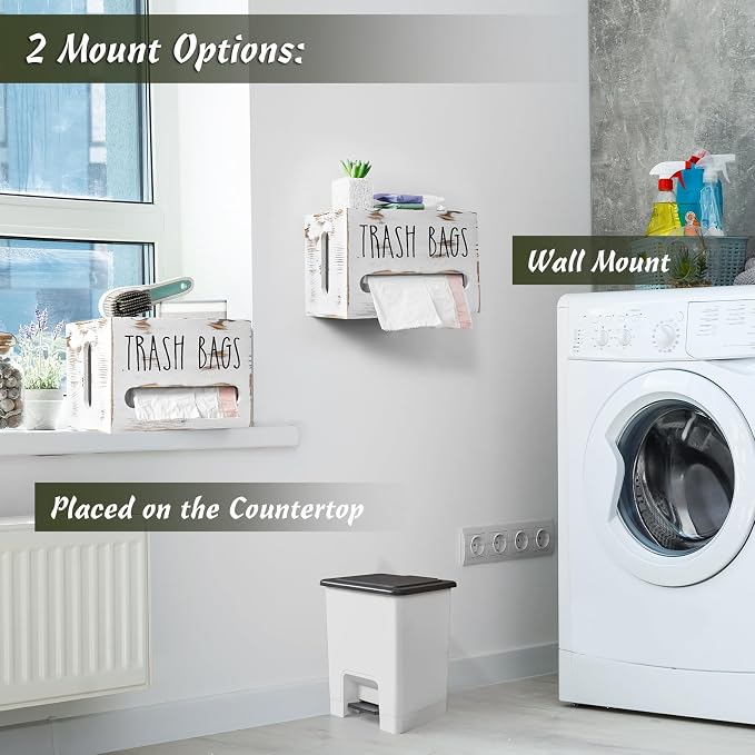 DRASTAR Trash Bag Holder, Wooden Stackable Trash bag Dispenser Wall Mount - Image 5