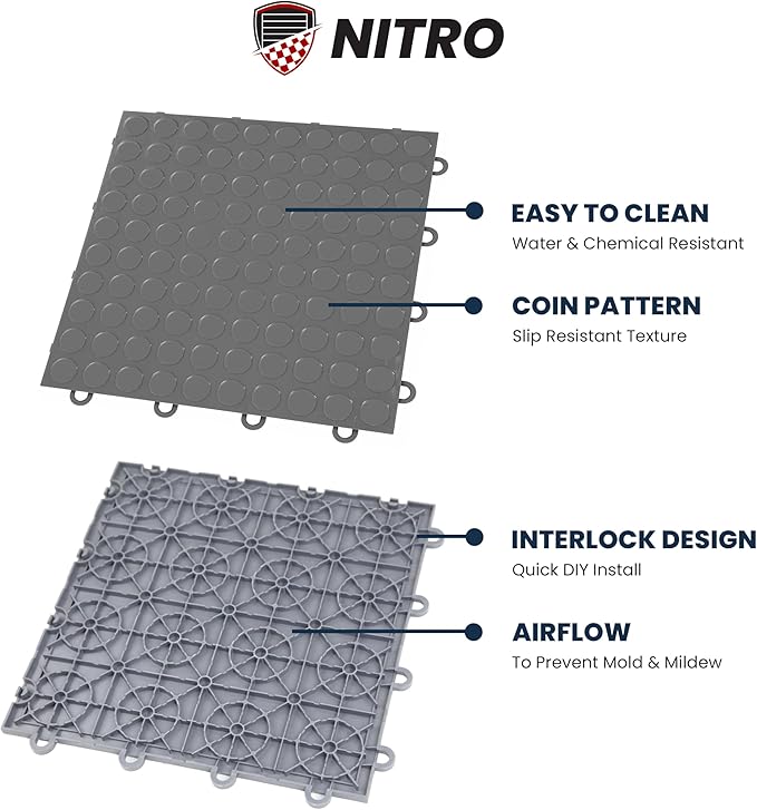 FlooringInc's Nitro 12"x12" Snap-Together Garage Flooring Tiles, Non-Slip Interlocking Plastic Floor Mat, Coin Pattern, Sahara Sand, 24 Tiles, 24 Sq/Ft