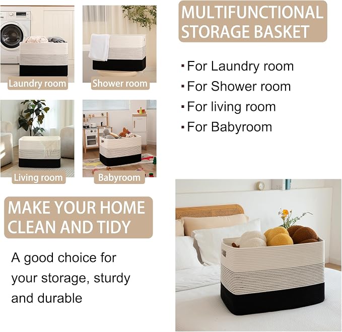 OIAHOMY Blanket Basket Laundry Basket Dog Toy Basket 108L Gradient Black - Image 4