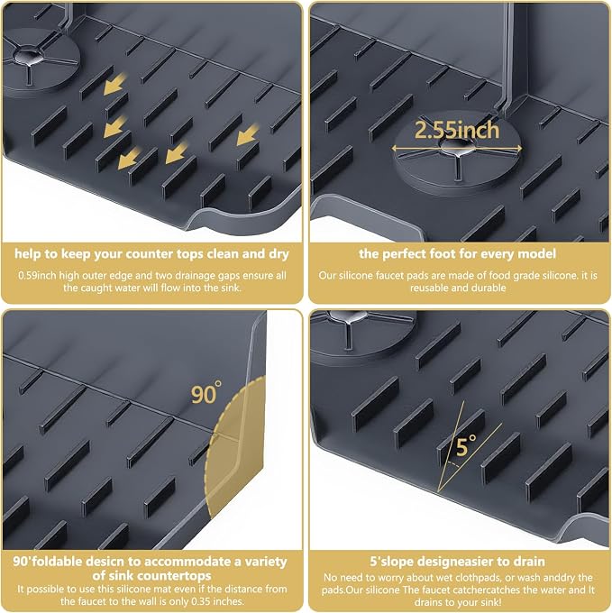Sink Splash Guard Behind Faucet, Silicone Sink Faucet Drying Mat & Dish Soap - Image 4