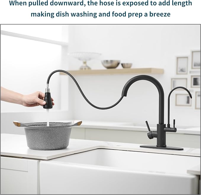 Black Kitchen Faucets with Water Filter and Pull Down Sprayer, Kitchen Sink - Image 3