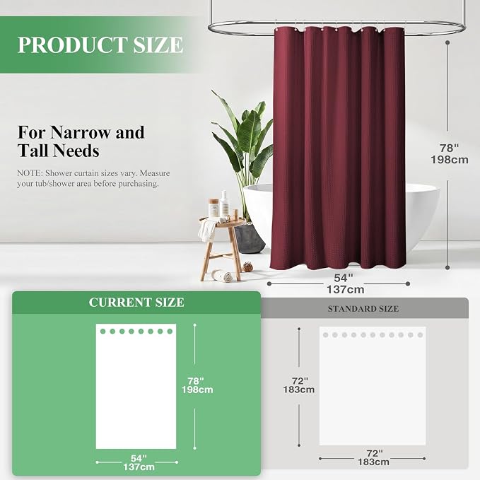 Dynamene Stall Waffle Shower Curtain 256 GSM Heavy Fabric 54x78 Burgundy - Image 2