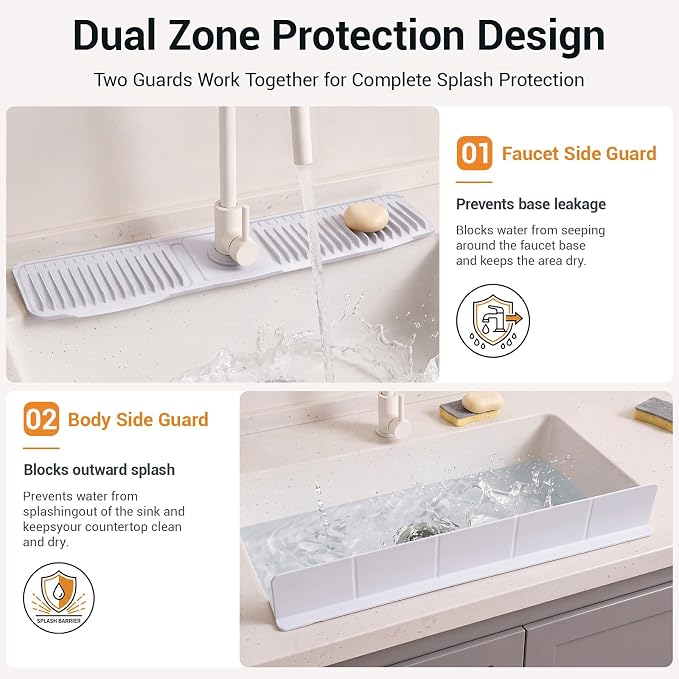 Mifoci 2 Pcs Kitchen Sink Splash Guard Set, 24 Inch Silicone Faucet Mat - Image 5