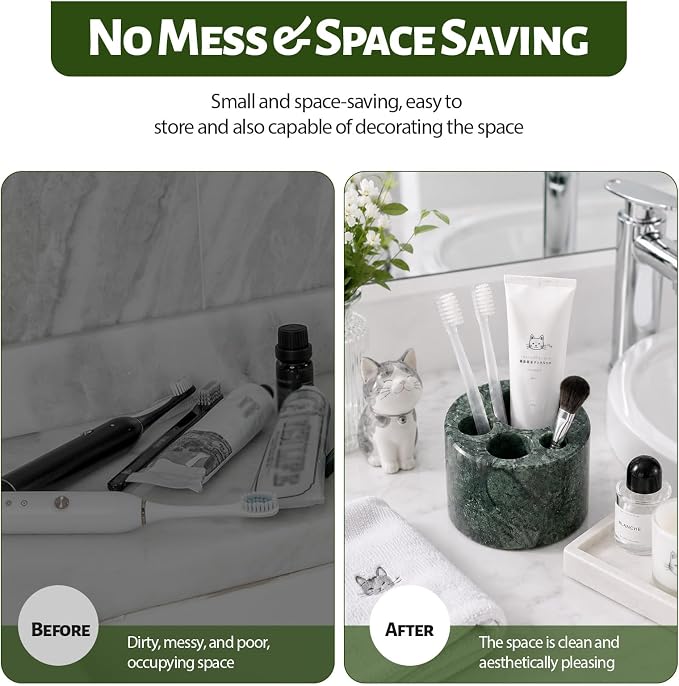 BCS Toothbrush Holder for Bathrooms, Cute 4 Slots Marble Toothbrush and - Image 5