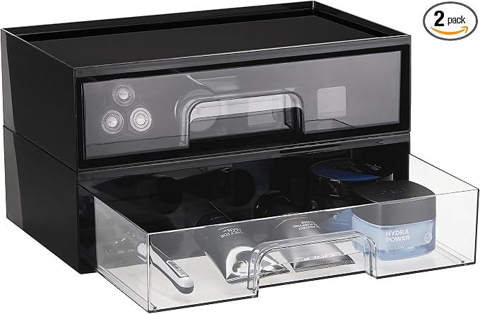 Vtopmart Black Stackable Storage Drawers, 2 Pack Wide Organizers | Pull-Out by Vtopmart