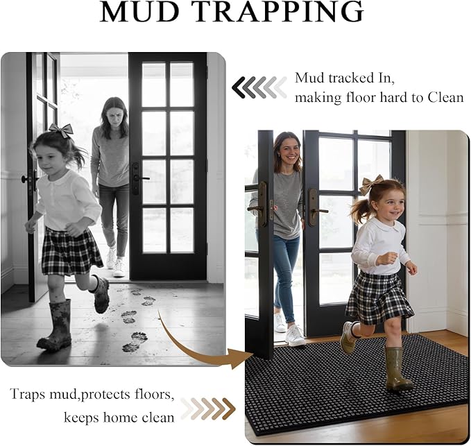 hicorfe Dirt Trapper Indoor Doormat,32"x48" Welcome Door mat,Non Slip Backing Washable Door Mats,Absorbent and Resistant Low-Profile Entrance Inside Floor Mat for Front Back Door and Entryway (Black)