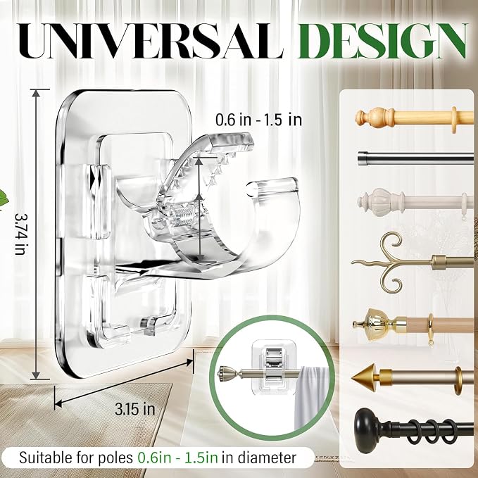Detachable Adhesive Curtain Rod Holder-20LB, No Drill Curtain Rod Brackets | - Image 2