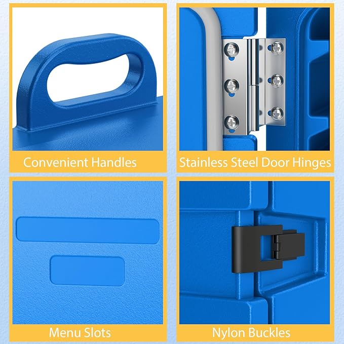 COSTWAY Catering Food Warmers, Hot Boxes Catering for 5 Full-Size Pan, 81 Quart Capacity, Stackable Design, Handles, Portable Insulated Food Carrier for Family Gathering, Canteen, Restaurant, Blue, 1