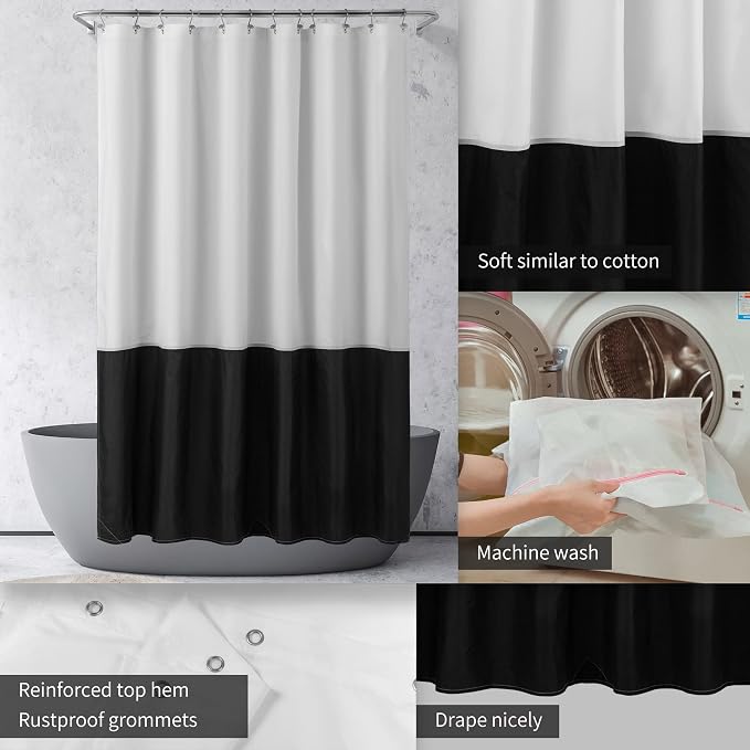 ALYVIA SPRING Waterproof Fabric Shower Curtain or Liner Black/White - Image 3