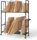 2-Tier Carton Stand, Metal Cardboard Box Organizer, Rolling Cardboard Box Stand, Heavy Duty Carton Storage Cart with Dividers, Shipping Boxes Cart with Wheels for Commercial Home Supermarket Warehouse