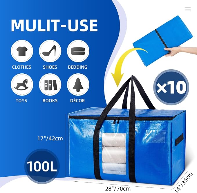 TAILI 10 Pack Blue Extra Large Moving Bags, Storage Bag - Image 6