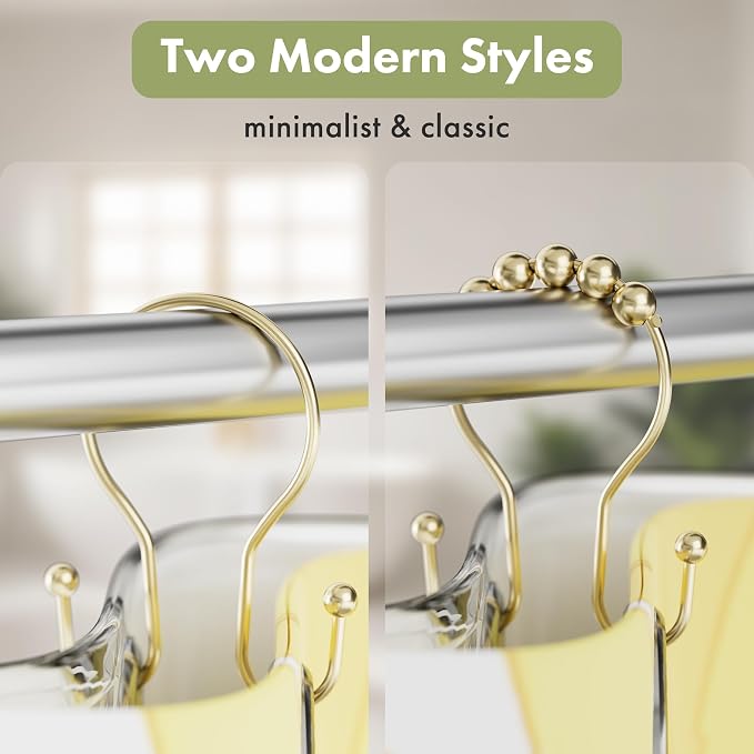 AmazerBath 12Pcs Gold Metal Double Shower Curtain Hooks & Rings, Rust Proof - Image 6