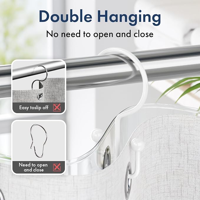 Bathway Shower Curtain Hooks White Shower Curtain Rings, Metal Shower Hooks - Image 4