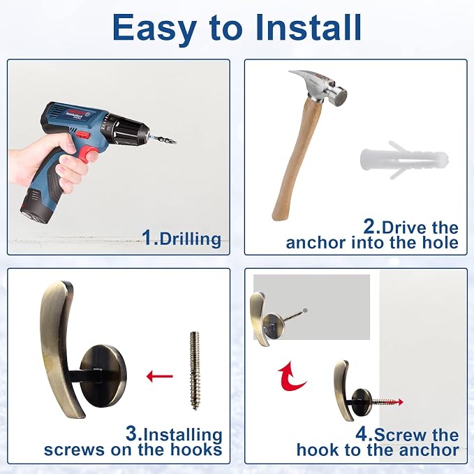 Curtain Tieback Hooks, 4 Pack | Wall Mounted, Decorative, Includes Screws - Image 5
