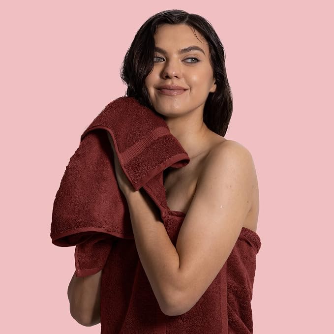 Chakir Turkish Linens 100% Cotton 6-Pack Hand Towels 16x30, Cranberry | Premium - Image 2
