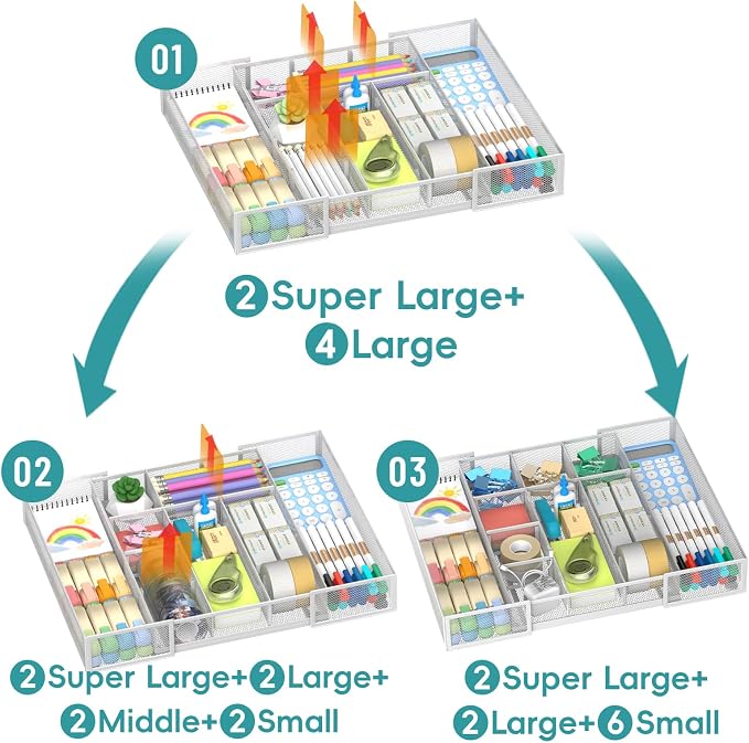 Expandable Desk Drawer Organizer, 10 Adjustable Compartments, expands from 8.74 - Image 8