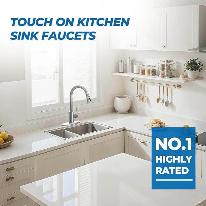 WEWE Pull-Down Kitchen Faucet, 3-Mode Sprayer, Brushed Nickel, High Arc | 360° - Image 11