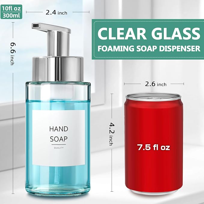 RYTOXILO Glass Soap Dispenser, 10 oz/300ml Foaming Soap Dispenser, 4 Pack - Image 9