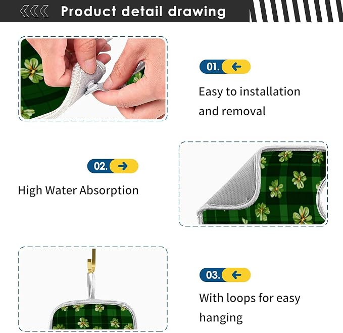 Green Checkered Black St Patricks Clovers Sink Mat - Image 5