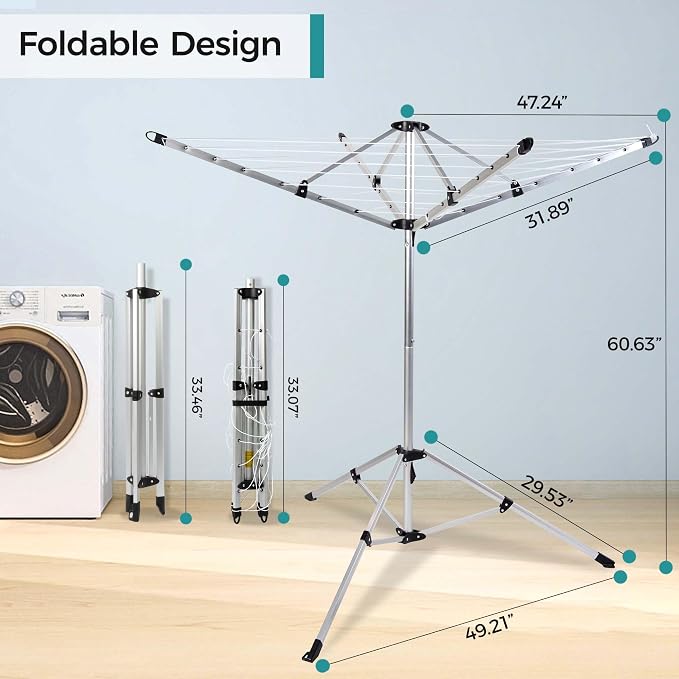 65FT Portable Umbrella Clothesline, 4-Leg Stable Freestanding Drying Rack - Image 3