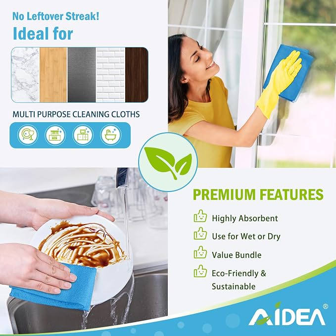 AIDEA Microfiber Cleaning Cloth Blue-50PK, Soft Absorbent Shop Rags, Microfiber - Image 5