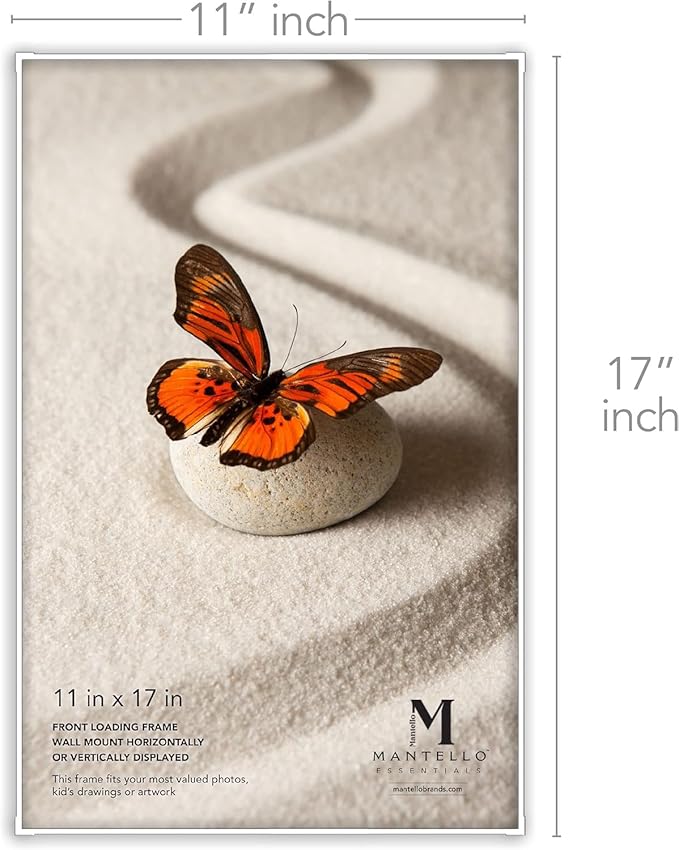 Mantello 11 x 17 Frame, Clean Look White Front-Loading Poster Frame, 3-PACK, 11x17 Picture Frame
