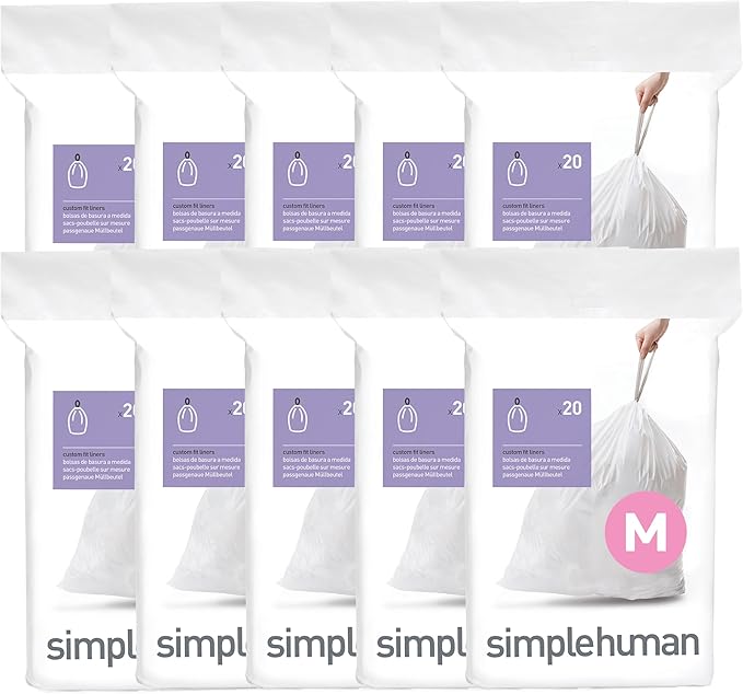 simplehuman Code M 200 Count Custom Fit Liners, Drawstring Kitchen Trash Bags by Unknown